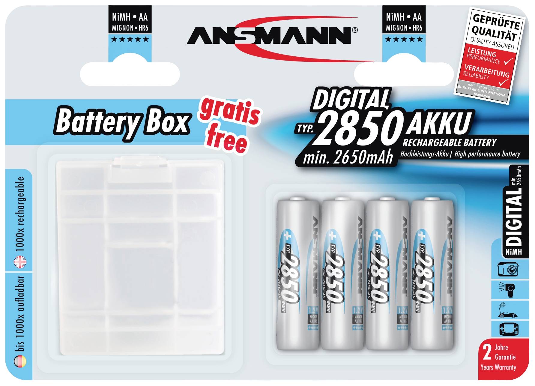 Akumulatory NiMH AA Ansmann, 1.2 V, 2850 mAh, 1 zest. - obrazek 1