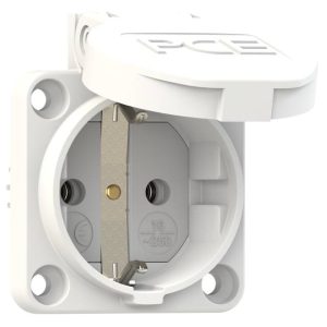 Gniazdo elektryczne z uziemieniem do maszyn PCE, 50x42x50 mm, białe Gniazdo elektryczne z uziemieniem do maszyn PCE, 50x42x50 mm, białe