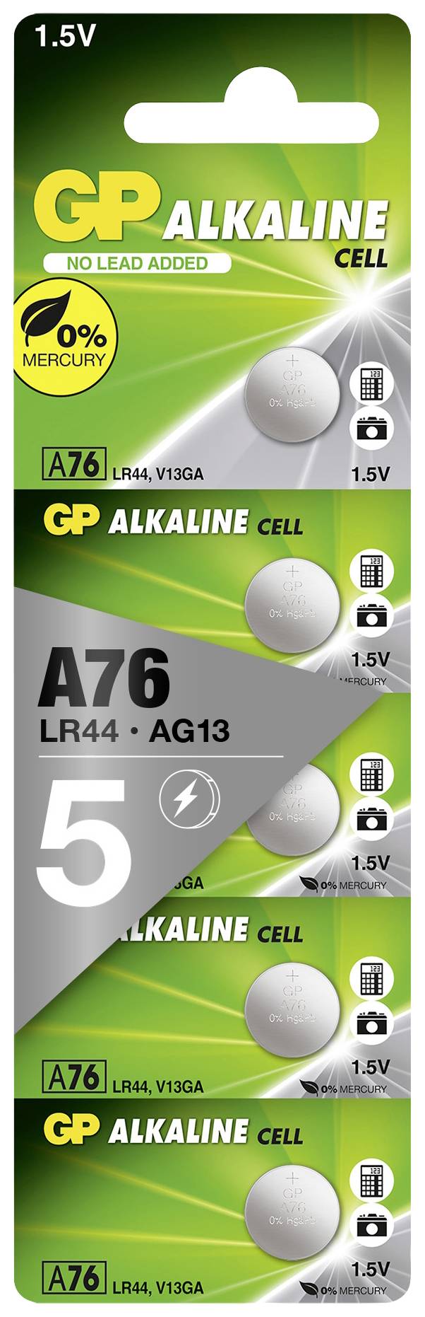 Ogniwo guzikowe LR 44 GP GP76ASTD597C5 1.5 V 5 szt. 110 mAh alkaliczno-manganowe - obrazek 1