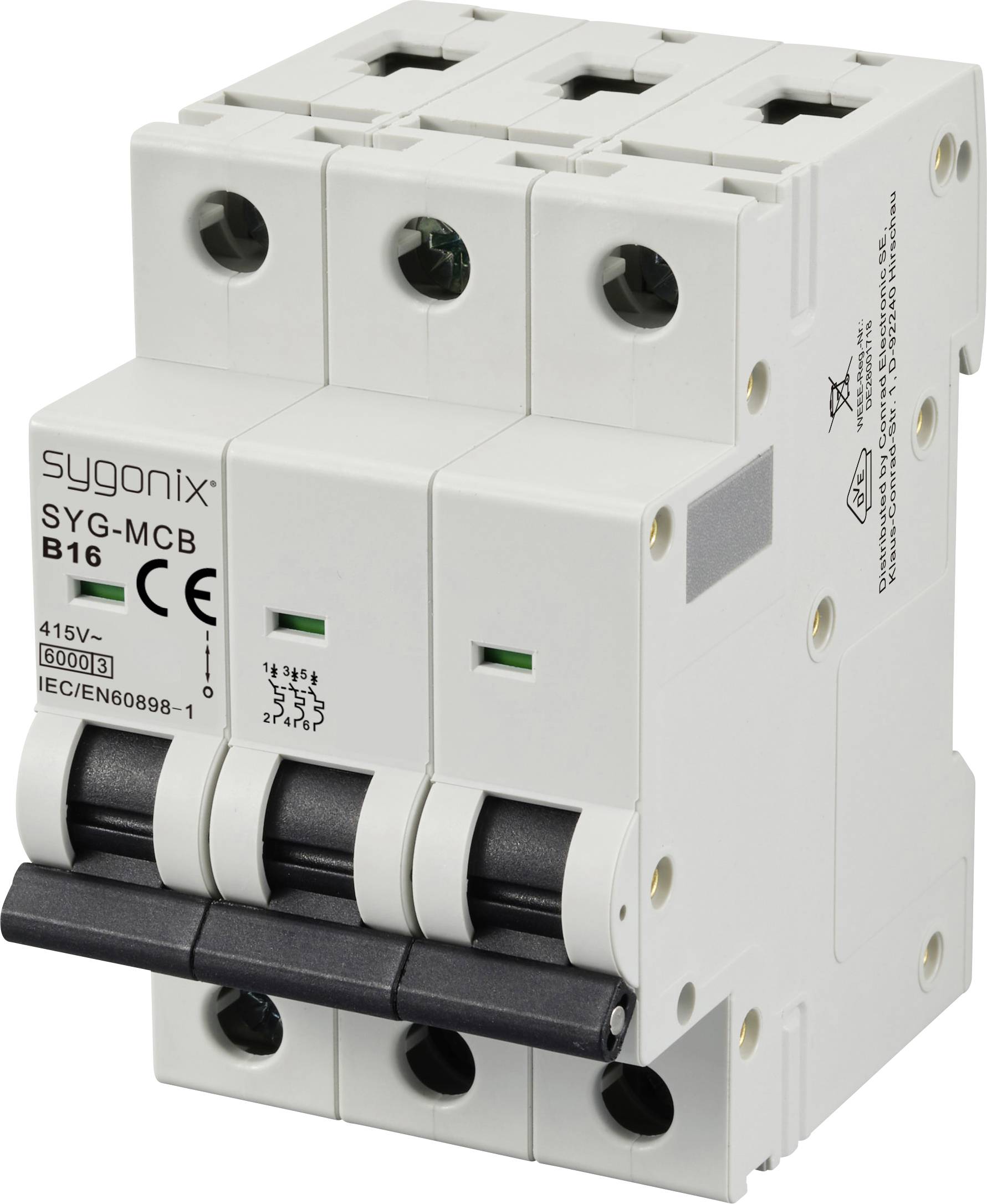 Wyłącznik automatyczny Sygonix SYG-MCB 3P/B16/6KA SY-6440994, 3 styki, 415 V/AC, 16 A - obrazek 1