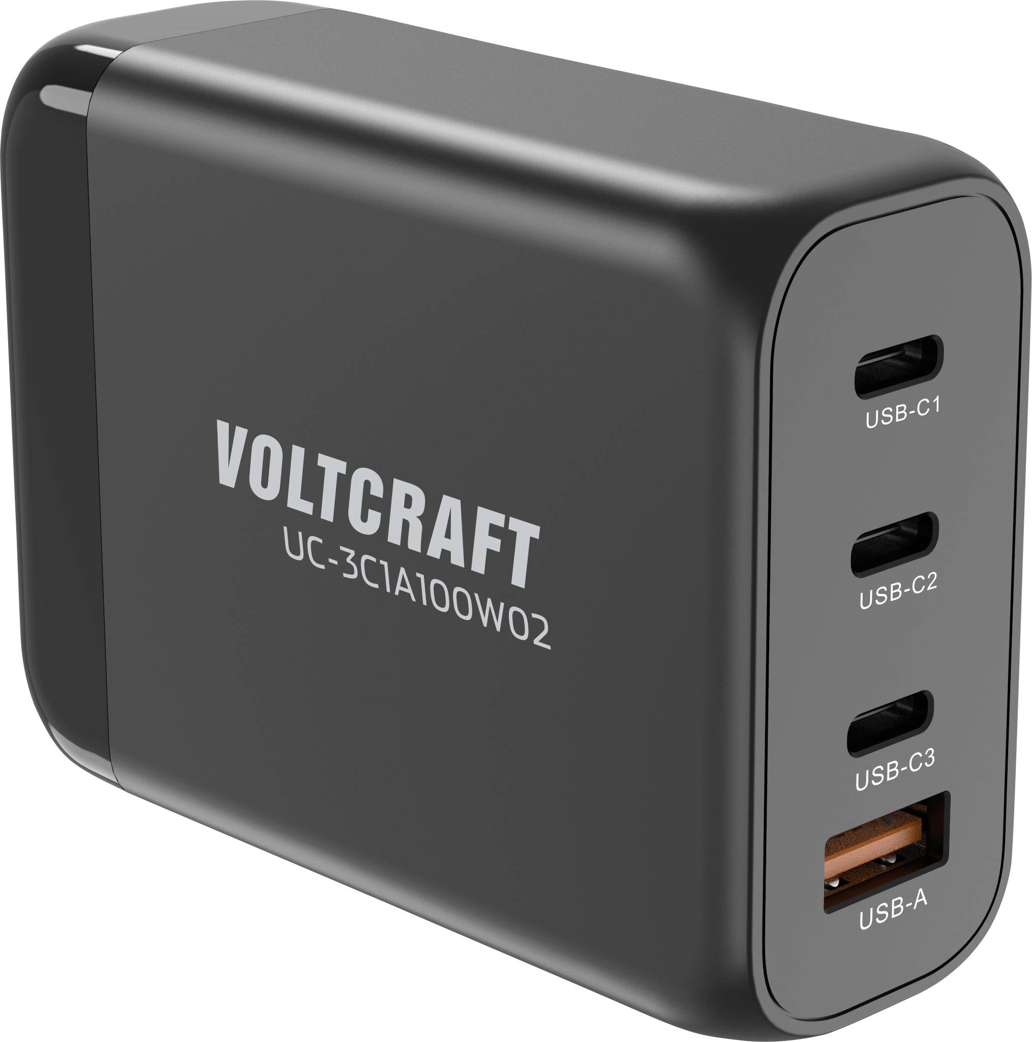 VOLTCRAFT UC-3C1A100W02 Ładowarka USB 100 W 3x USB-C®, 1x USB-A Power Delivery czarny dom GaN, USB Power Delivery (USB-P - obrazek 1