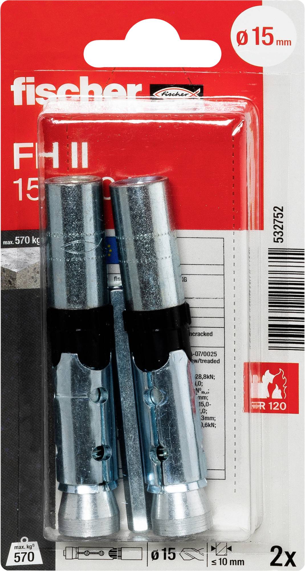 Fischer 532752 FH II 15/M10 I K NV Kotwa do wysokich obciążeń 15 mm 1 zest. - obrazek 1
