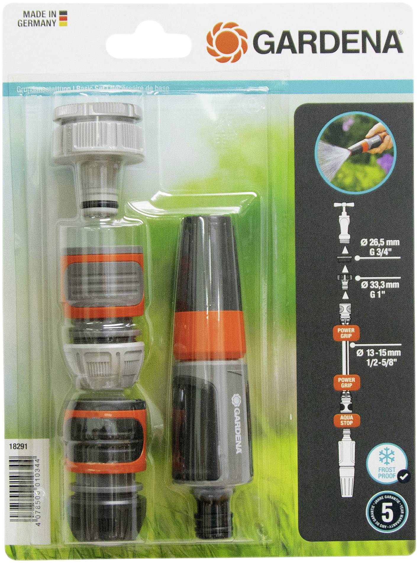 Podstawowe wyposażenie GARDENA 18291-20, 13 mm (1/2") Ø, 24,2 mm (3/4") IG, 30,3 mm (1") IG, Złącze wtykowe - obrazek 1