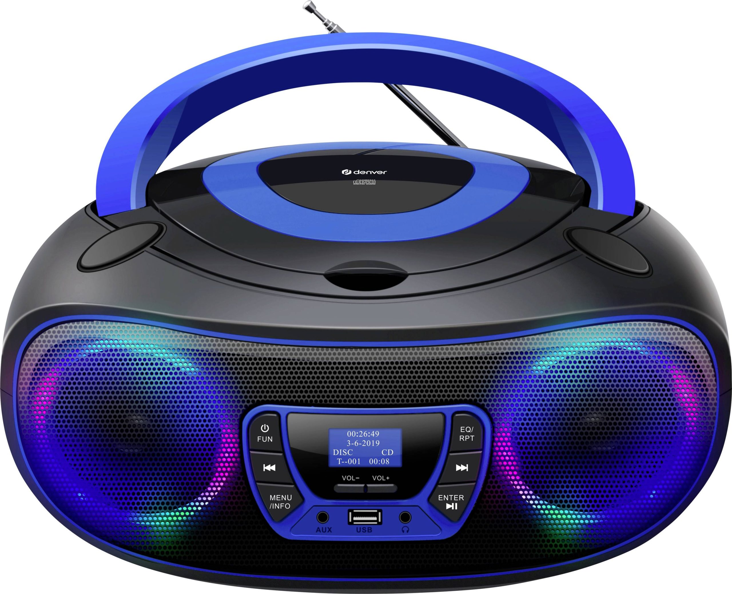 Radio-CD Denver TDB-212BU DAB+, DAB, FM nastrojowe oświetlenie, zawiera głośnik czarny, niebieski - obrazek 1