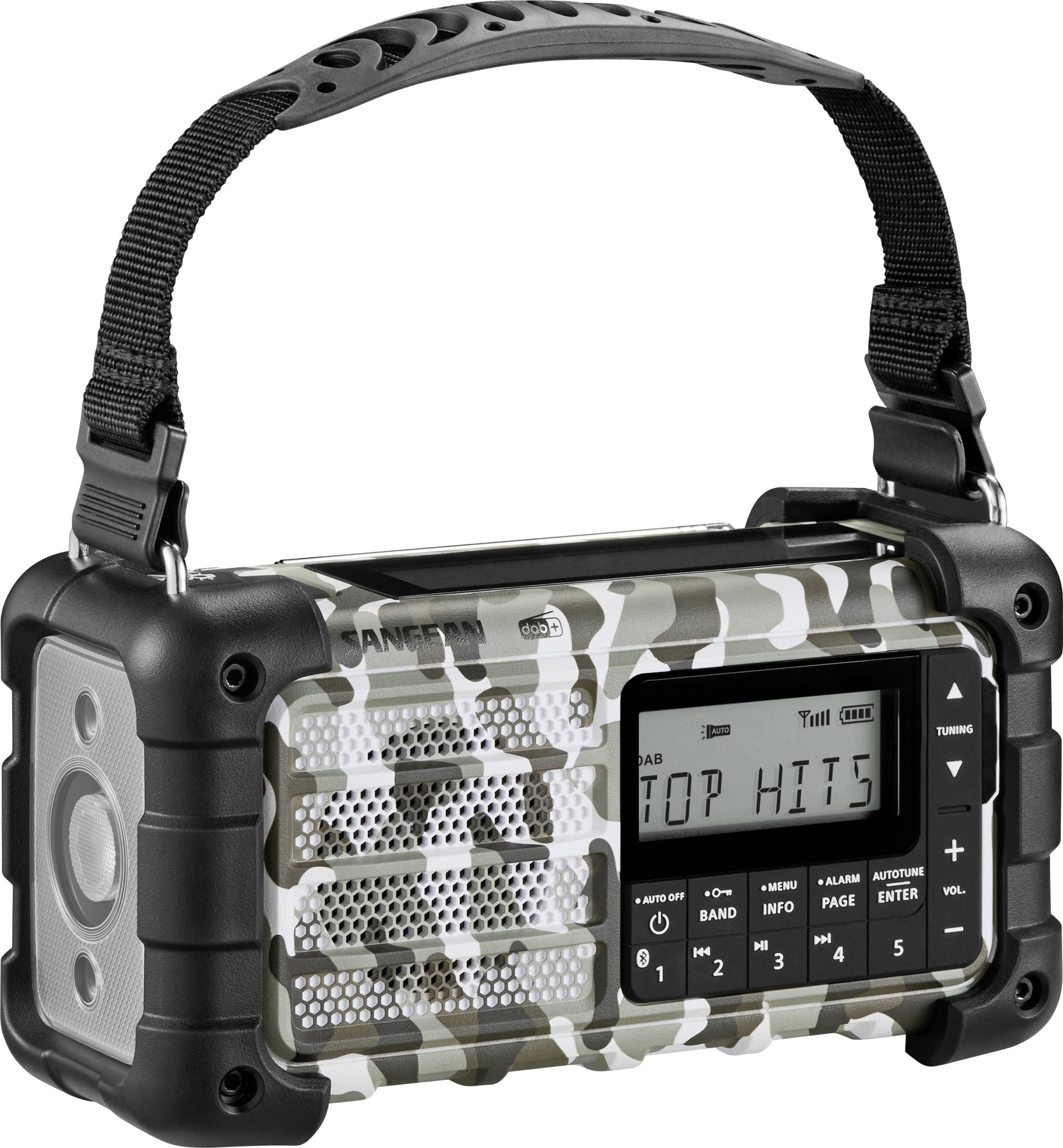 Radiotelefon alarmowy Sangean MMR-99 DAB+ Camo DAB+, fale metrowe (VHF) panel słoneczny, korba ręczna, funkcja ładowania - obrazek 1