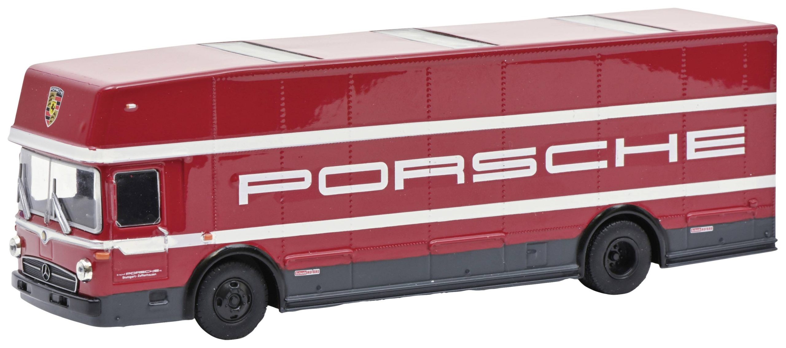 Schuco 452668000 H0 Model ciężarówki Mercedes Benz Samochód wyścigowy Porsche - obrazek 1