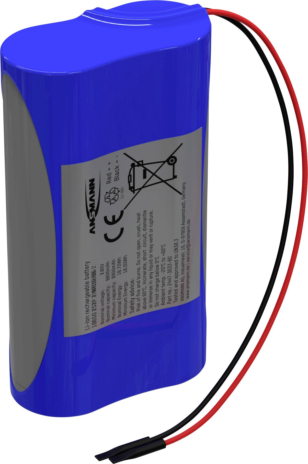 Pakiet akumulatorów Li-Ion Ansmann 2S1P Akkupack 2x 18650 Kabel Li-Ion 7.2V 2600mAh, Ilość ogniw: 2, 7.2 V, 2600 mAh - obrazek 1