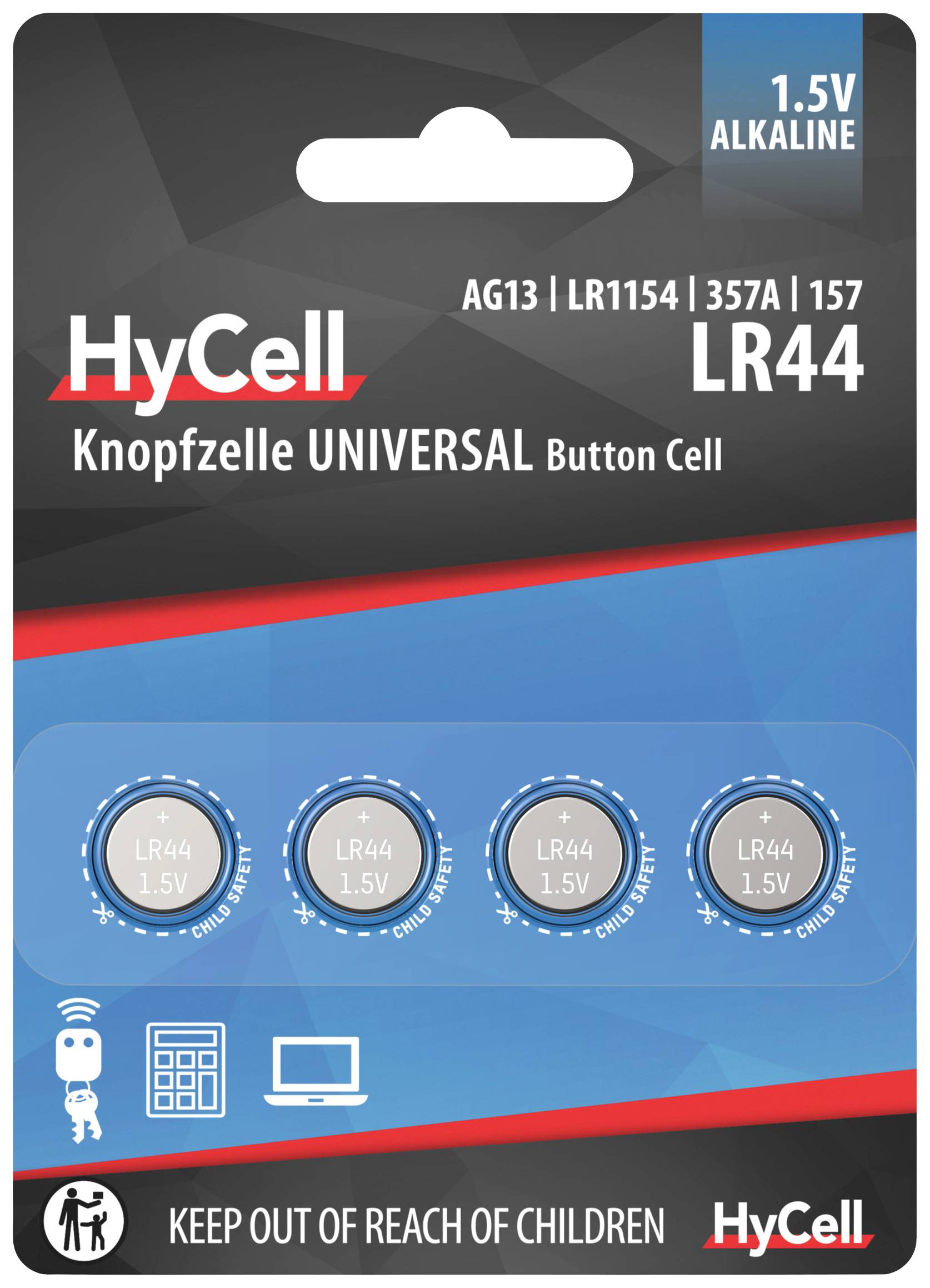 Ogniwo guzikowe LR 44 HyCell AG13 1.5 V 4 szt. 140 mAh alkaliczno-manganowe - obrazek 1