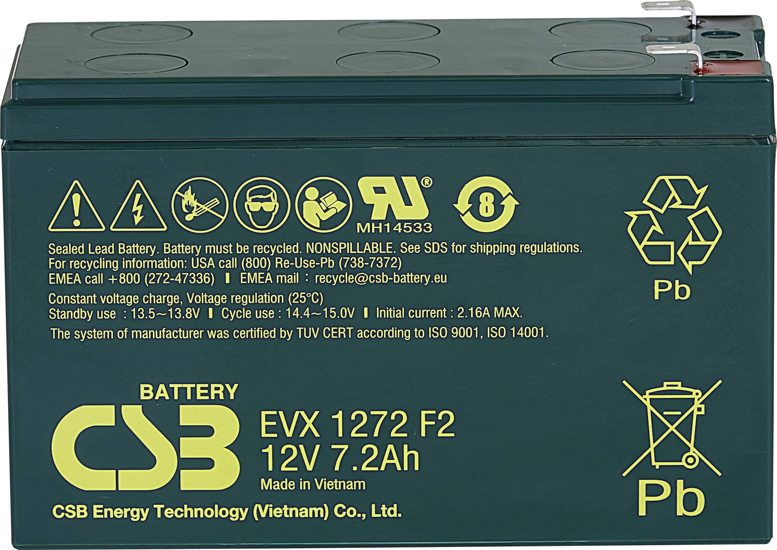 Akumulator ołowiowy CSB Battery EVX 1272 EVX1272F2, AGM, 12 V, 7.2 Ah - obrazek 1