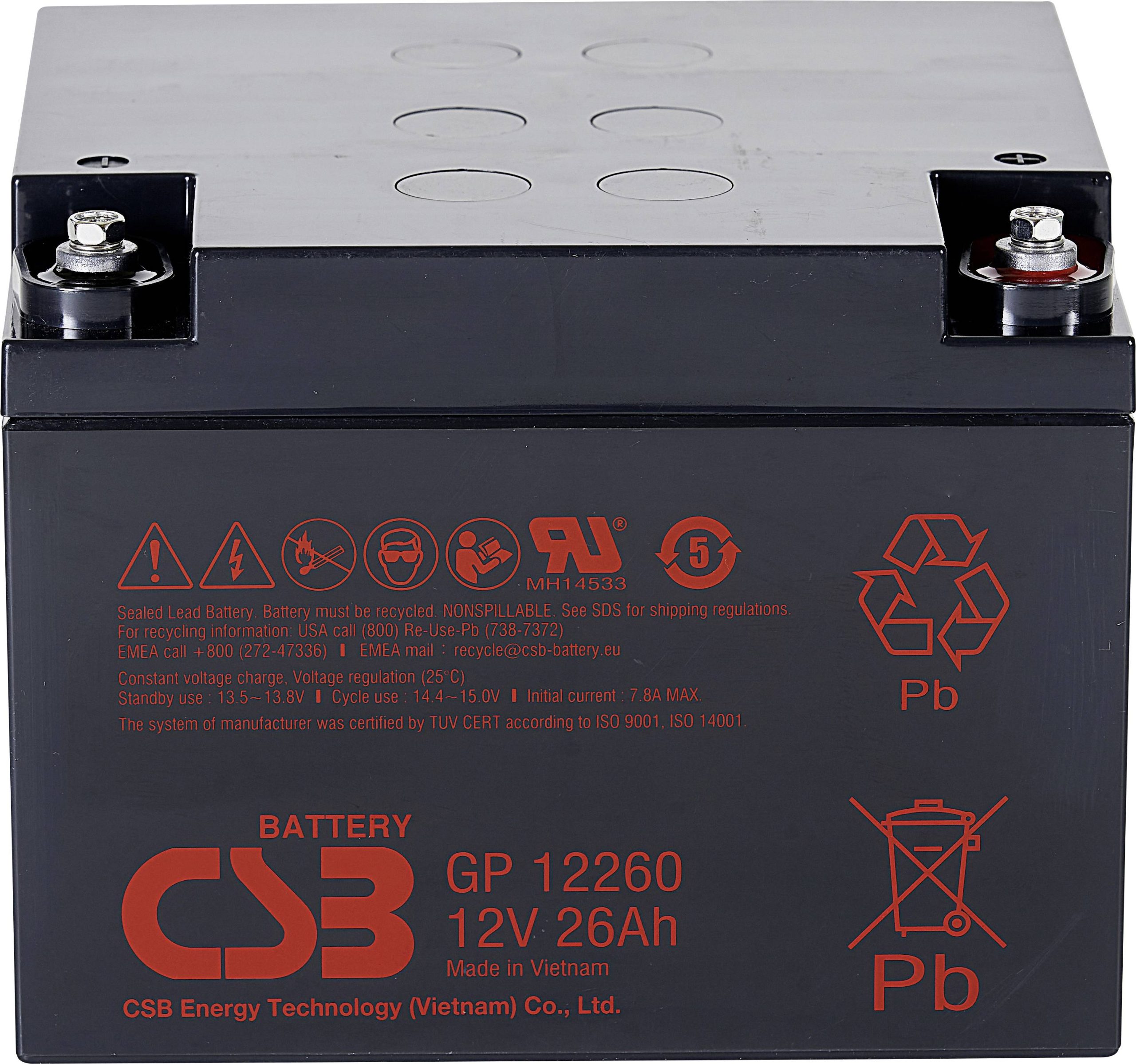Akumulator ołowiowy CSB Battery GP 12260 Standby USV GP12260B1, AGM, 12 V, 26 Ah - obrazek 1