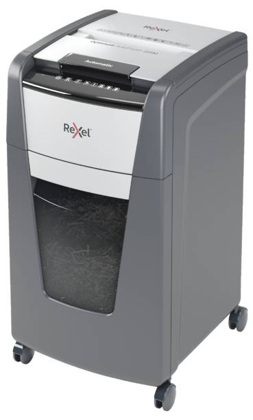 Rexel Optimum AutoFeed+ 225M Niszczarka 225 ark. Mikronacięcia 2 x 15 mm P-5 60 l Niszczy także spinacze do papieru, zsz