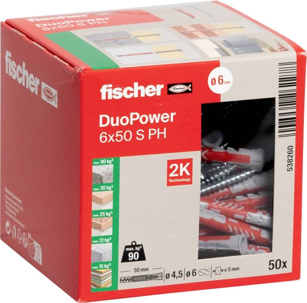 Fischer 538260 DUOPOWER 6×50 S PH LD Kołek 2-komponentowy 50 mm 6 mm 50 szt.