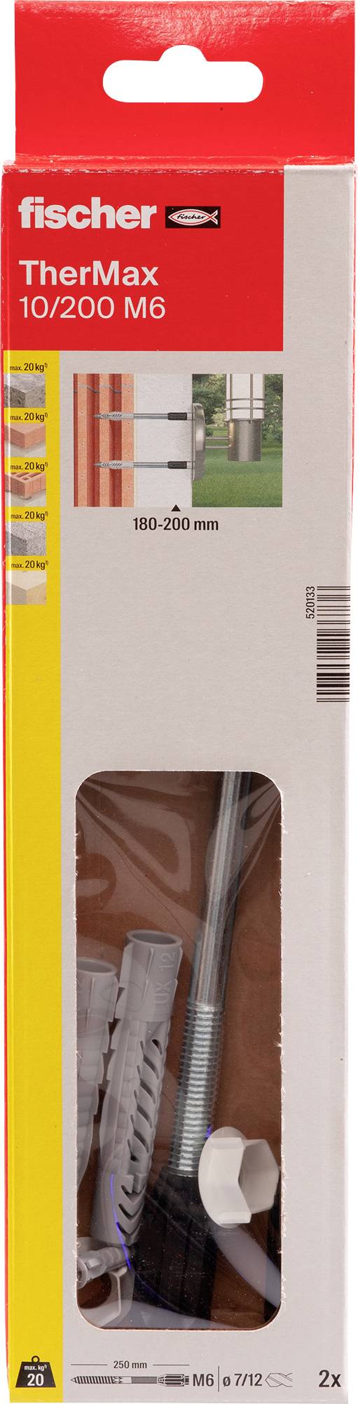 Fischer 520133 TherMax 10/200 M 6 System mocowania z odstępem 260 mm 22 mm 2 szt. - obrazek 1