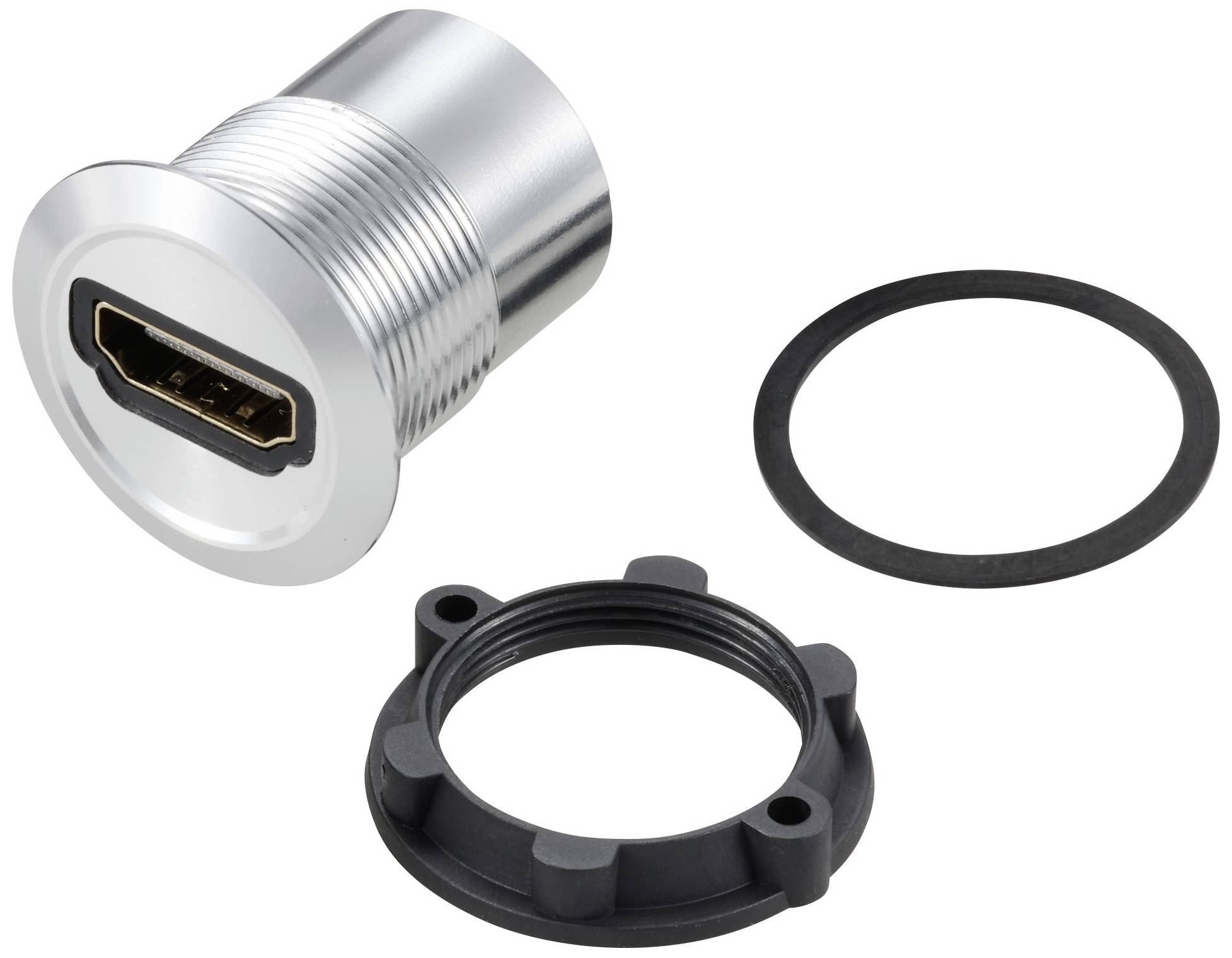 TRU COMPONENTS TC-11980452 Gniazdo adaptera panelu HDMI 2.0 złącze żeńskie HDMI złącze żeńskie HDMI srebrny Zawartość: 1 - obrazek 1