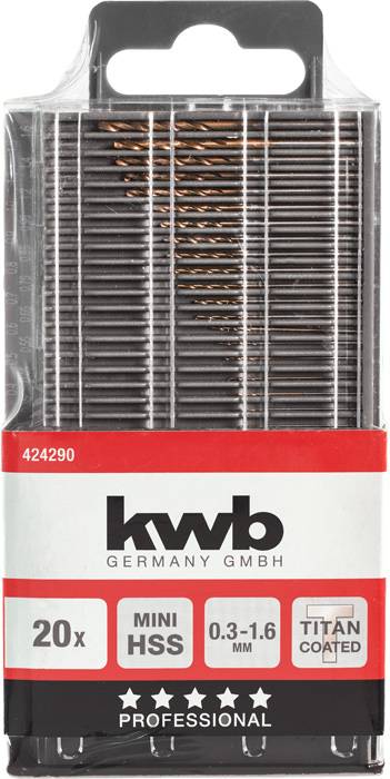 kwb 424290 HSS Titan Zestaw wierteł krętych do metalu 20 szt. 0.3 mm, 0.35 mm, 0.4 mm, 0.45 mm, 0.5 mm, 0.55 mm, 0.6 mm, - obrazek 1