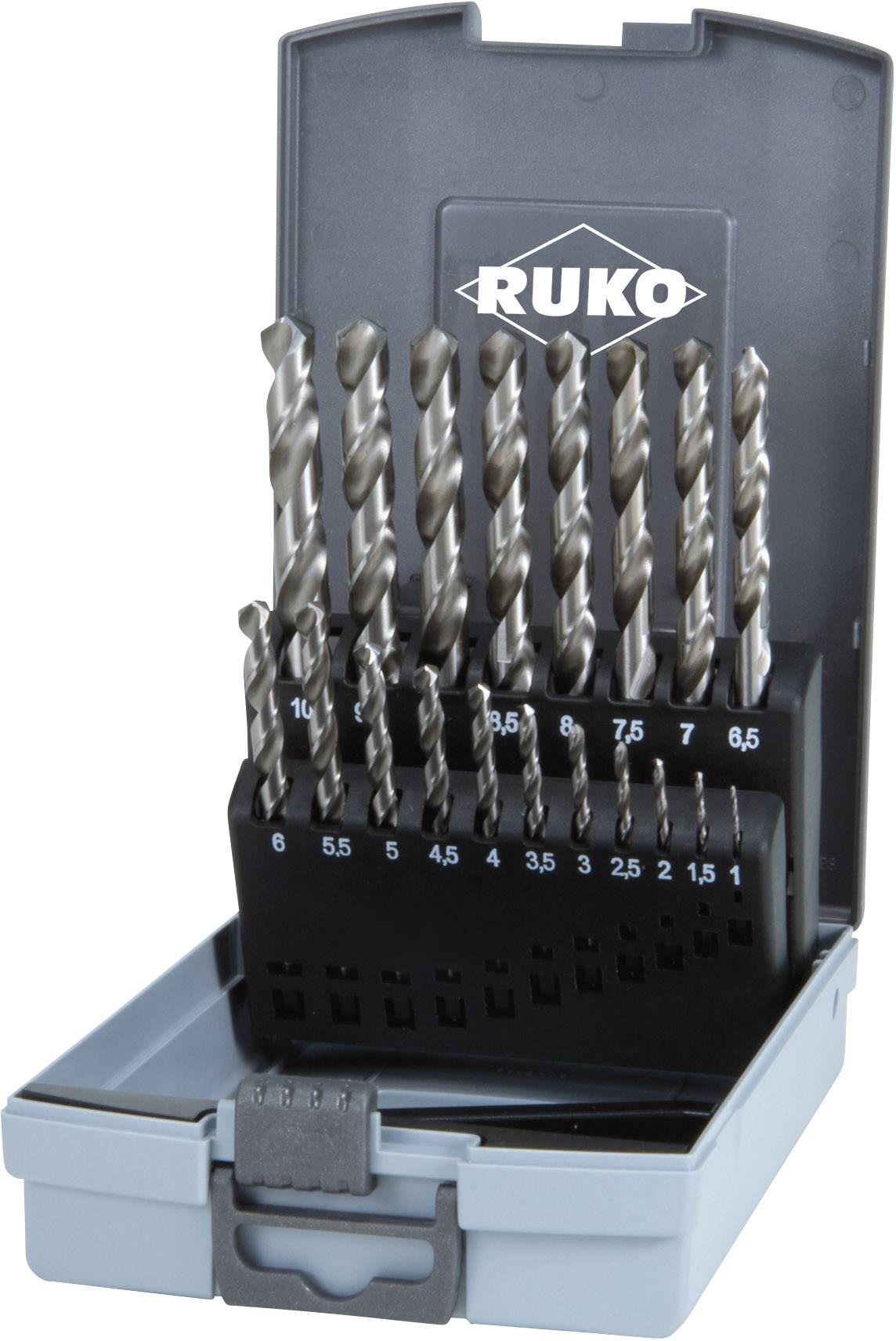 RUKO 214214RO HSS-G Zestaw wierteł krętych do metalu 19 szt. 1 mm, 1.5 mm, 2 mm, 2.5 mm, 3 mm, 3.5 mm, 4 mm, 4.5 mm, 5 m - obrazek 1