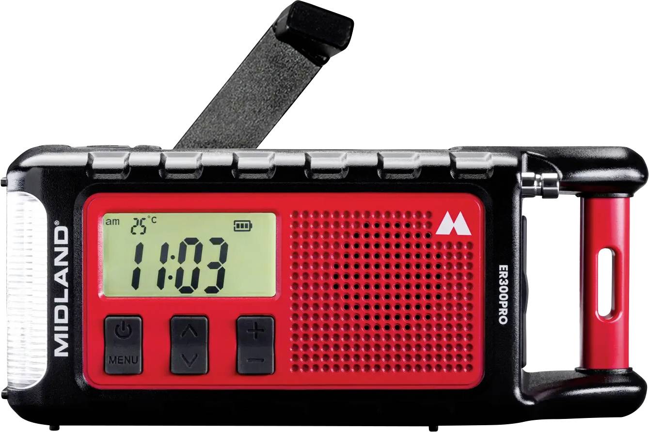 Radiotelefon alarmowy Midland ER 300 Pro AM, fale metrowe (VHF) korba ręczna, panel słoneczny, Funkcja powerbanku, latar - obrazek 1