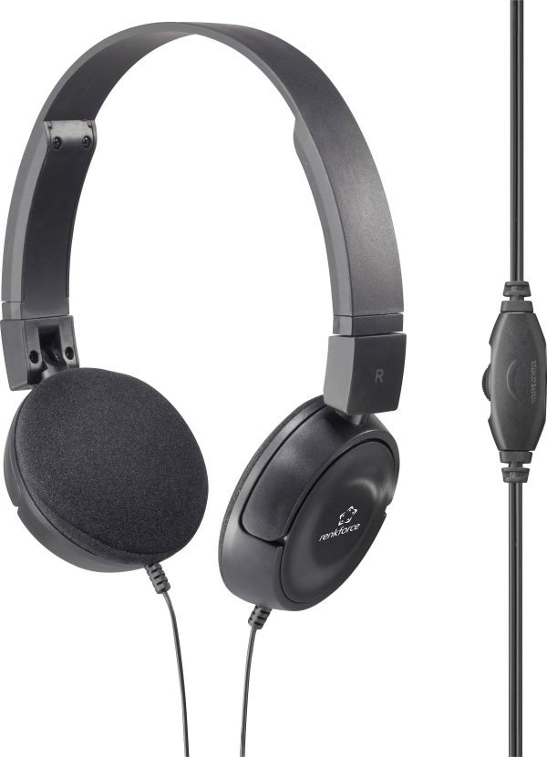 Renkforce RF-HS-130 Słuchawki nauszne przewód stereo czarny regulacja głośności
