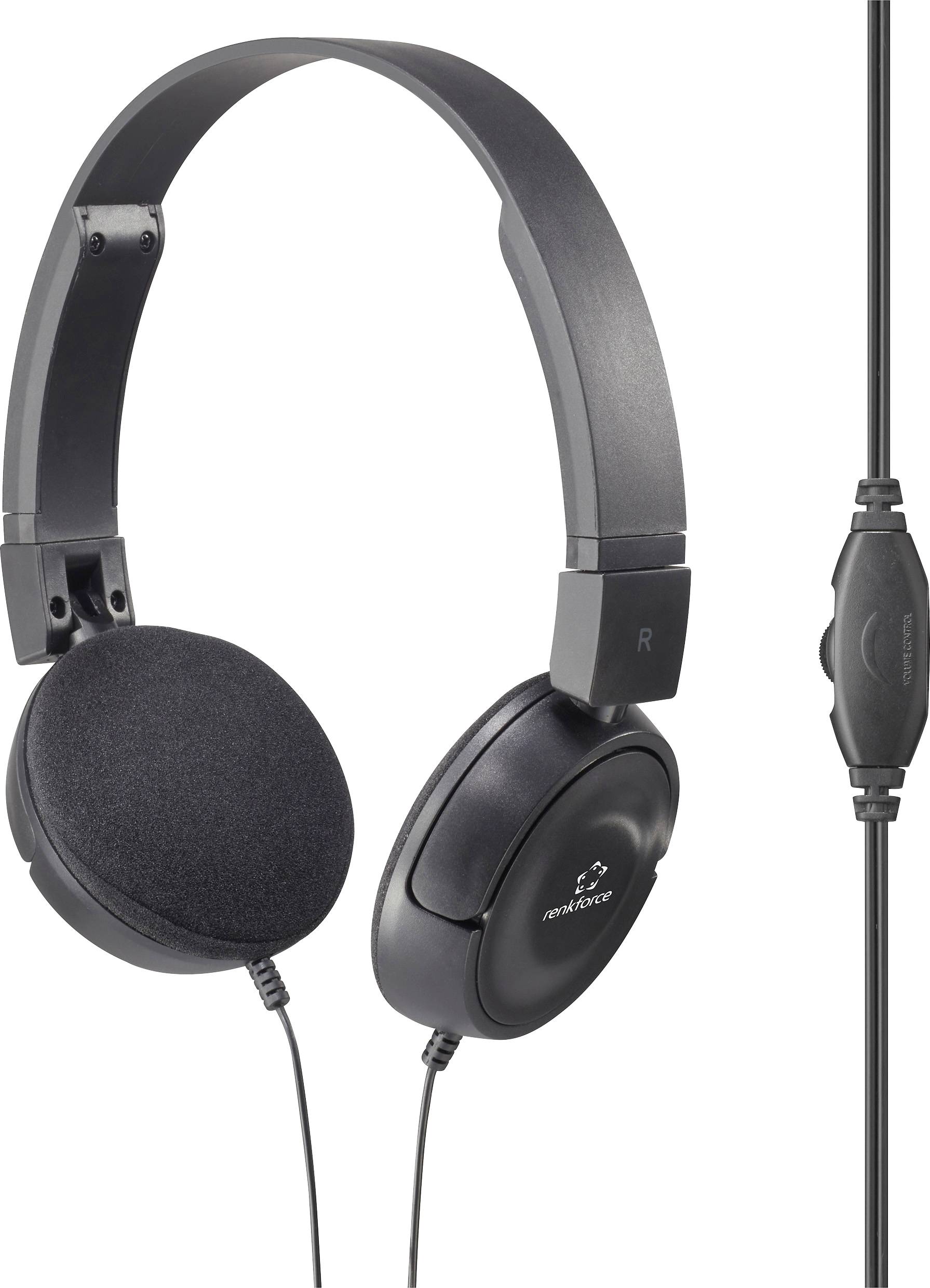 Renkforce RF-HS-130 Słuchawki nauszne przewód stereo czarny regulacja głośności - obrazek 1