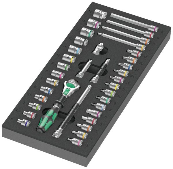 Wera Zyklop 05150110001 zewnętrzny sześciokąt, zewnętrzny kwadrat, TORX Grzechotka Zyklop 37 szt. 1/4″