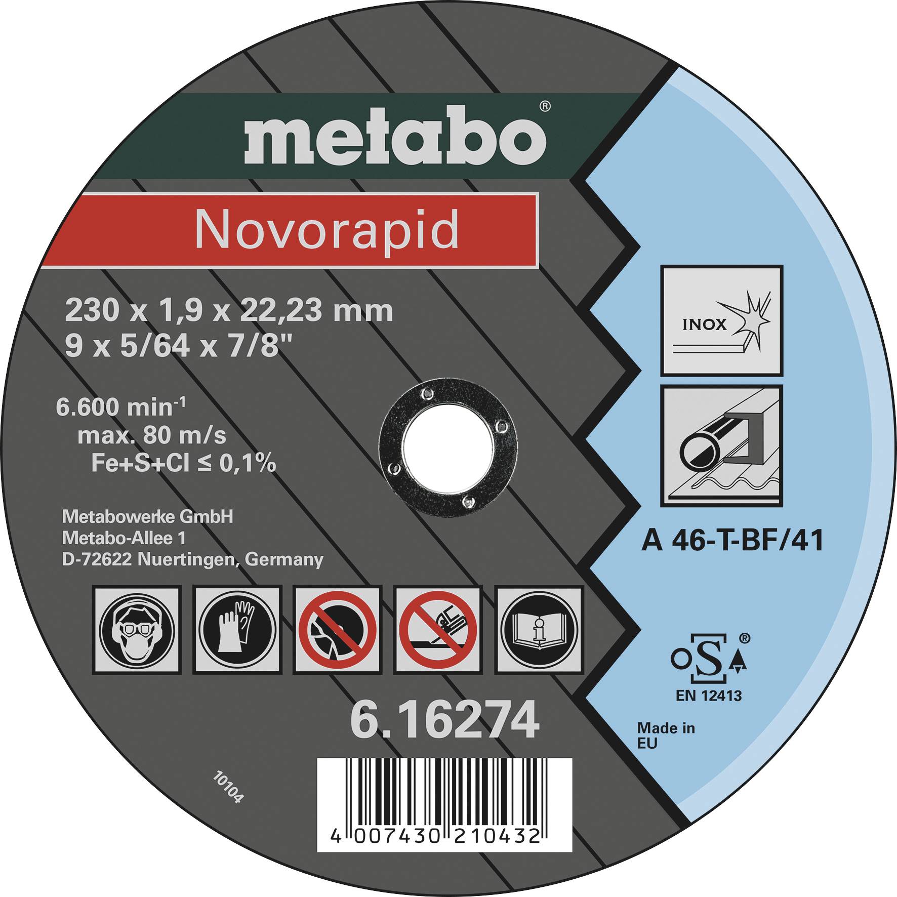 Tarcza tnąca prosta Metabo Novorapid 616274000 230 mm 25 szt. - obrazek 1