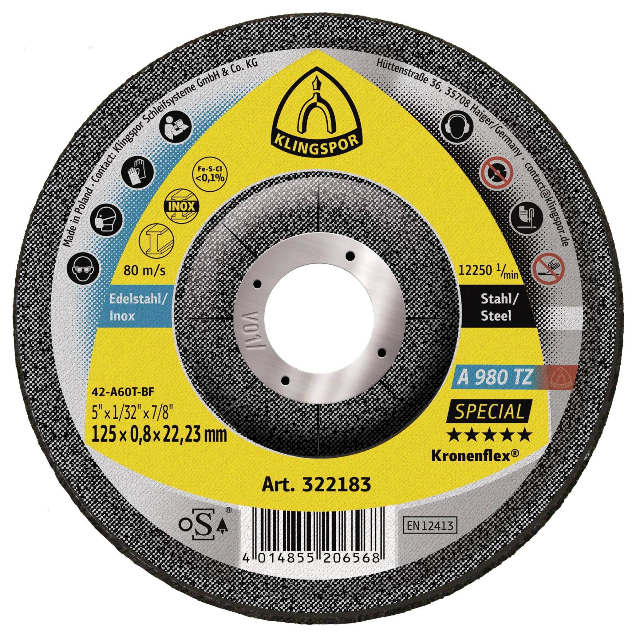 Tarcza tnąca wygięta Klingspor A 980 TZ Special 322183 125 mm 25 szt. - obrazek 1