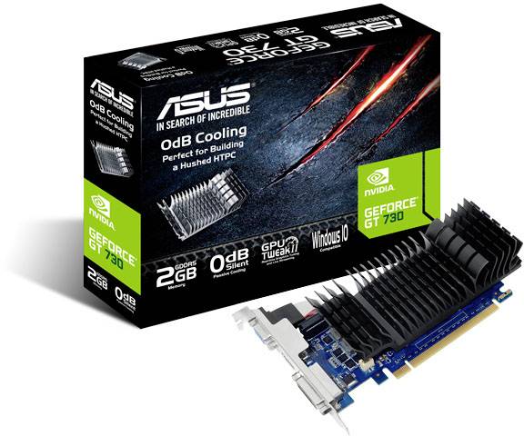 Asus Karta graficzna Nvidia GeForce GT730 2 GB GDDR5-RAM PCIe HDMI, DVI Niskoprofilowa, Pasywne chłodzenie