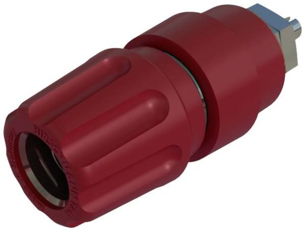 Gniazdo bananowe montażowe SKS Hirschmann PKNI 10 B, izolowane, O 4 mm, 63 A, czerwone