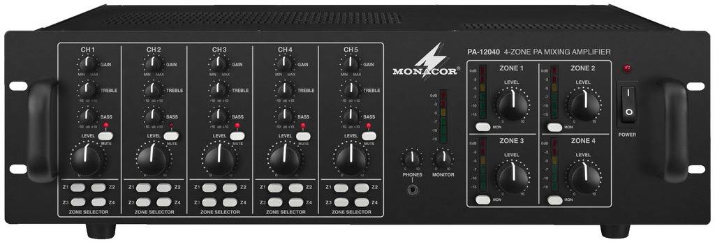 Monacor PA-12040 Wzmacniacz ELA 120 W 4-kanałowy 4 strefy - obrazek 1