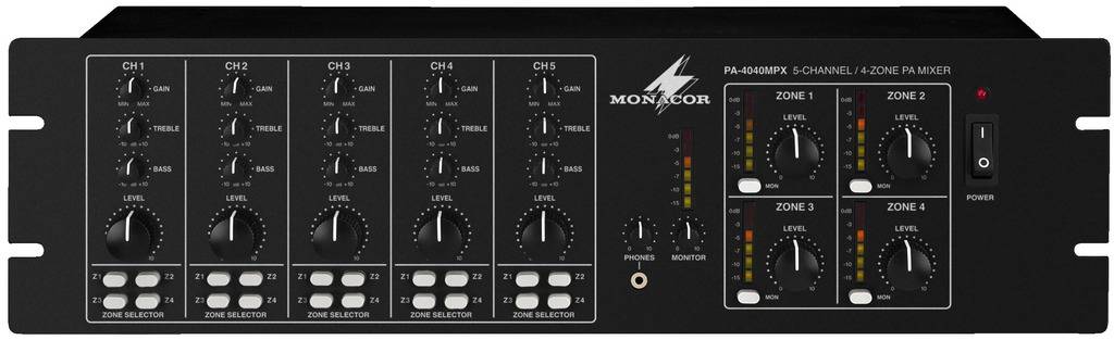 Monacor PA-4040MPX Przedwzmacniacz ELA 4-kanałowy 4 strefy - obrazek 1