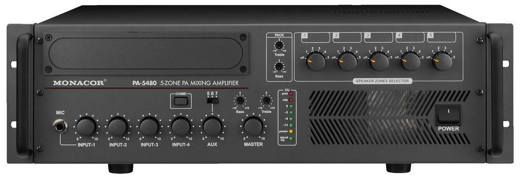 Monacor PA-5480 Wzmacniacz ELA 480 W 5-kanałowy 5 stref - obrazek 1