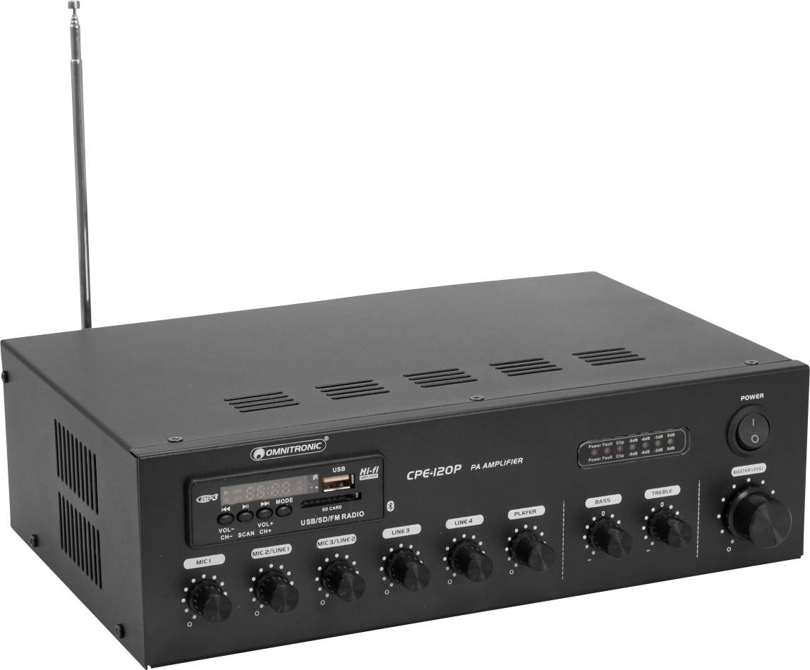 Omnitronic CPE-120P ELA Wzmacniacz ELA 120 W 4-kanałowy 1 strefa - obrazek 1