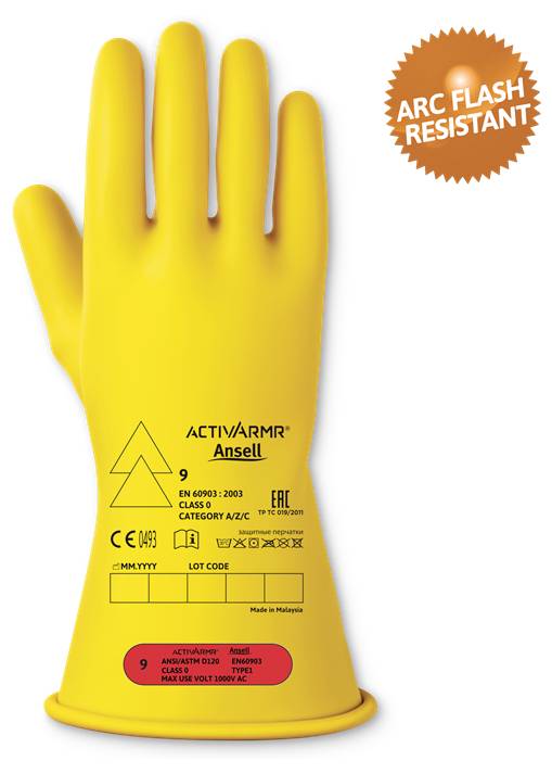 Ansell ActivArmr RIG011Y090 Naturalny lateks Rękawice dla elektryków Rozmiar rękawic: 9 EN 21420:2020, EN 60903 1 par(a)