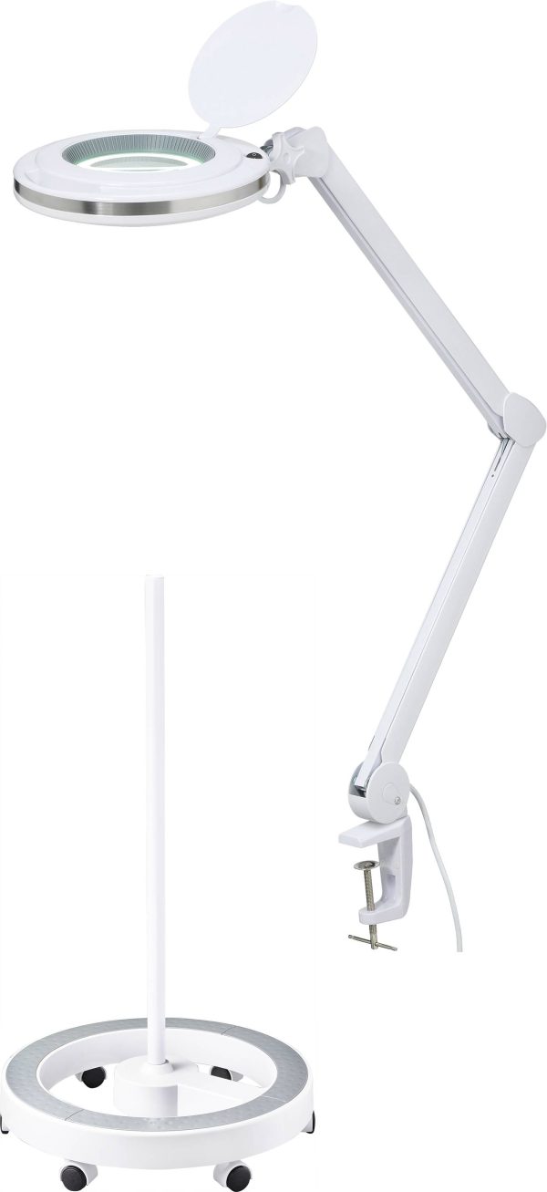 TOOLCRAFT 2389201+2391157 Lampa powiększająca LED 60 SMD LED 8D 3X w zestawie z okrągłym statywem na rolce Współczynnik