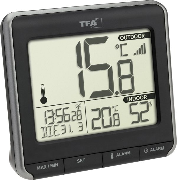 TFA Dostmann PRIO Radiowy termometr cyfrowy czarny, biały 30.3069.01