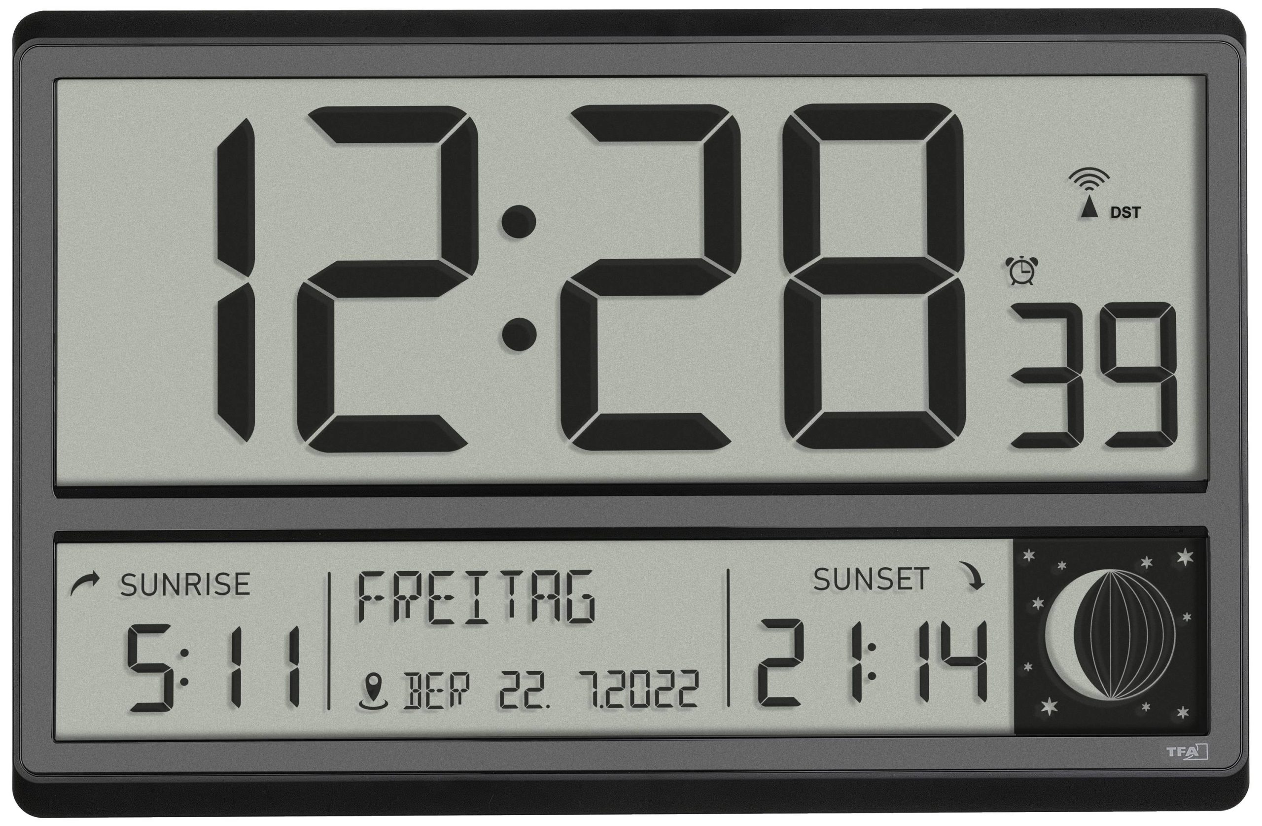 TFA Dostmann 60.4524.01 Sterowany radiowo Zegar ścienny 360 mm x 28 mm x 235 mm czarny duży wyświetlacz - obrazek 1