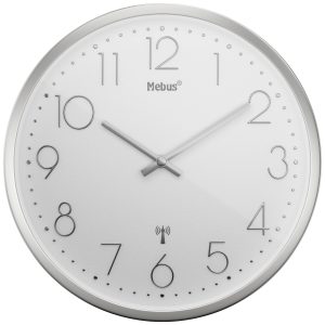 Mebus 19776 Sterowany radiowo Zegar ścienny 25 cm x 40 mm srebrny cicha praca mechanizmu Mebus 19776 Sterowany radiowo Zegar ścienny 25 cm x 40 mm srebrny cicha praca mechanizmu