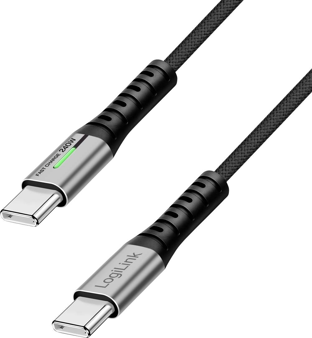 LogiLink USB-C Kabel USB 3.2 Gen2x2 Złącze męskie USB-C® 2.00 m czarny z LED, 4K UHD, wtyczka po obu stronach CU0444 - obrazek 1