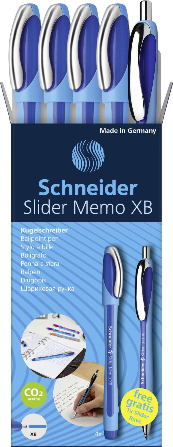 Schneider Schreibgeräte Etui 4x Kugelschreiber Memo + 1x Rave blau 150275 Długopis 5 szt.