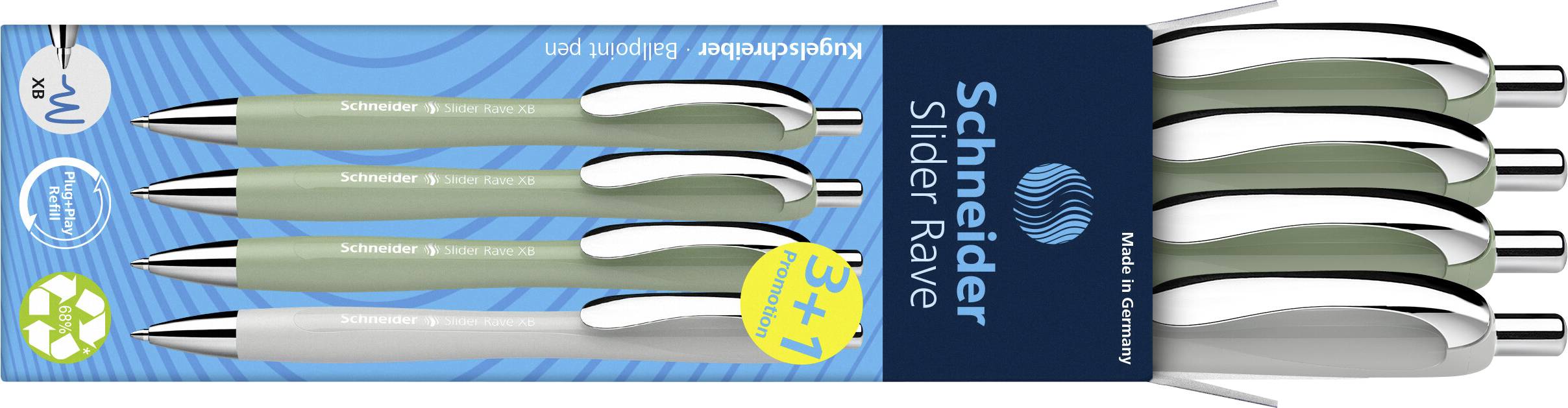 Schneider Schreibgeräte Slider Rave XB Trend 25, Box 4 Stück sortiert 132664 Długopis Kolor zapisu: niebieski 4 szt. - obrazek 1