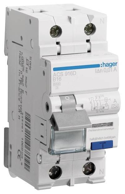 Wyłącznik różnicowoprądowy/automatyczny Hager ACS916D 2 styki 16 A 0.01 A 240 V - obrazek 1