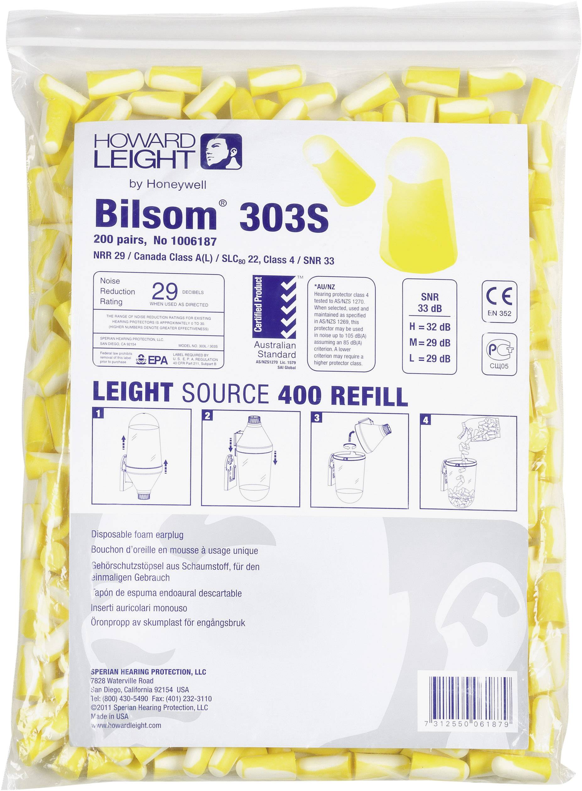 Bilsom 1006187 303S Zestaw uzupełniający zatyczek do uszu 33 dB jednorazowa EN 352-2 200 par(a) - obrazek 1