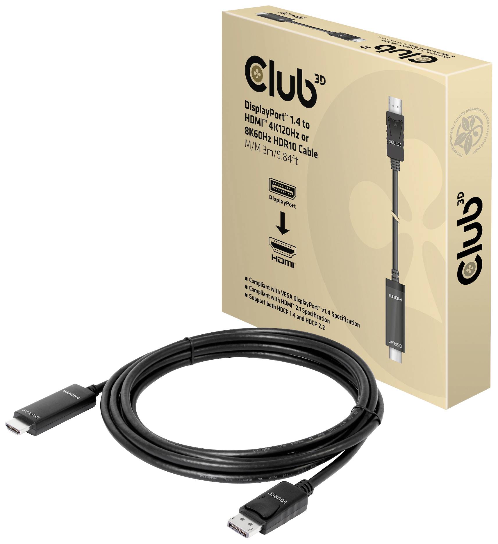 Kabel DisplayPort HDMI 2.1 DisplayPort 1.4 club3D DisplayPort 1.4 - HDMI CAC-1087, DisplayPort na HDMI-A, 3.00 m - obrazek 1