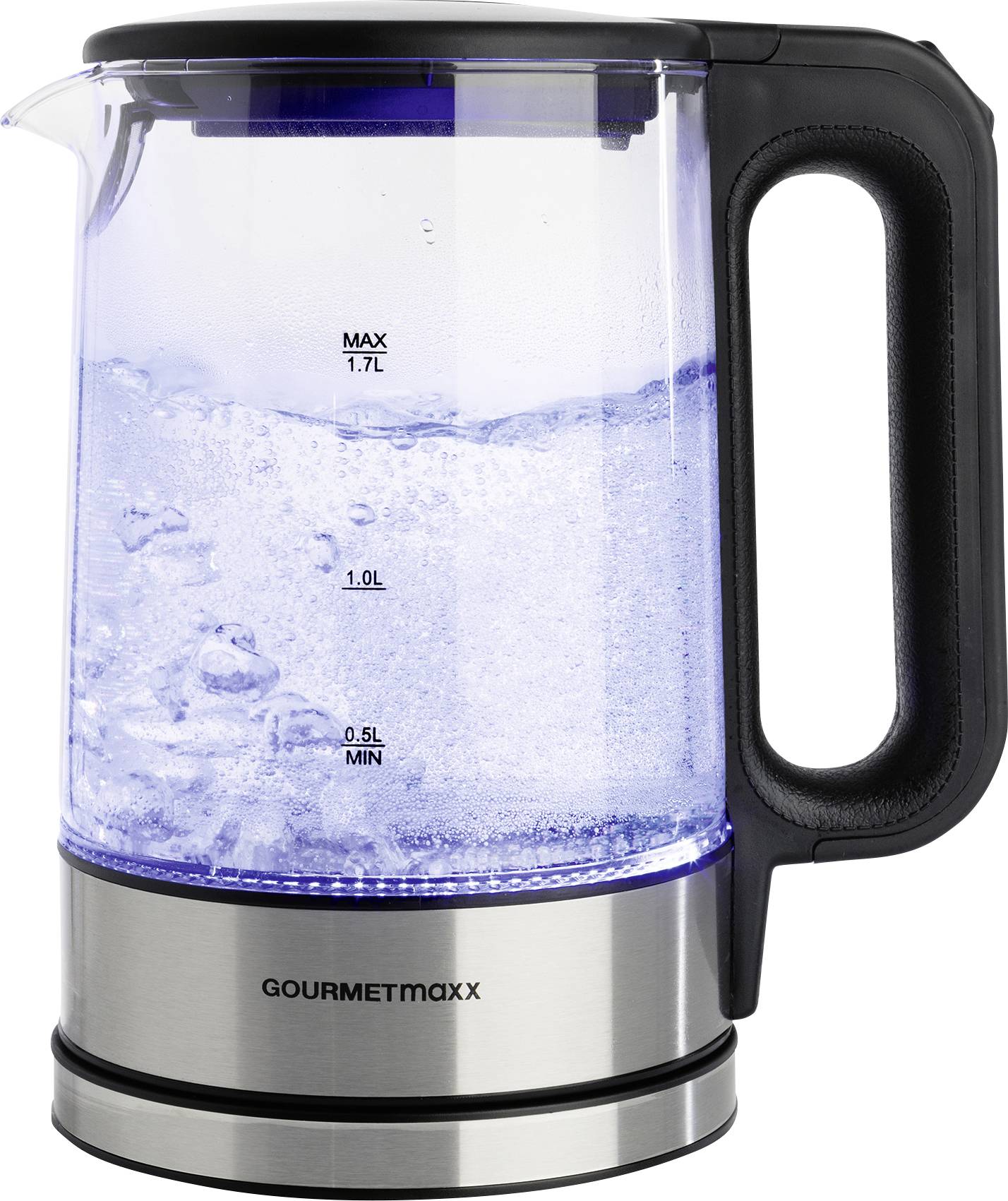 GourmetMaxx GOURMETmaxx Glas-Wasserkocher LED 1,7l 2200W Edelstahl/schwarz kabellos Czajnik przewodowy czarny/stal szlac - obrazek 1