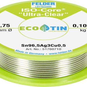 Cyna lutownicza Felder ISO-Core „Ultra Clear” SAC305 szpula Sn96,5Ag3Cu0,5 0.100 kg 0.75 mm Cyna lutownicza Felder ISO-Core „Ultra Clear” SAC305 szpula Sn96,5Ag3Cu0,5 0.100 kg 0.75 mm