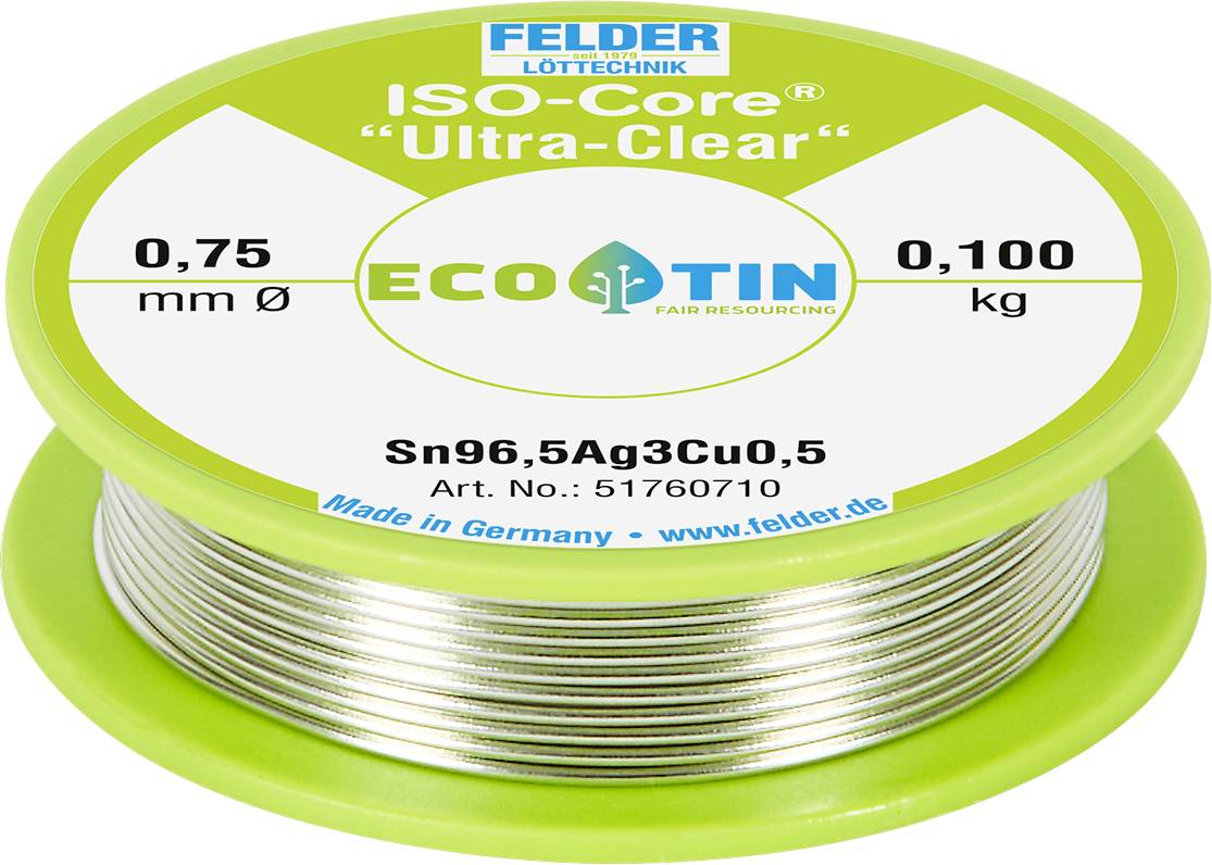 Cyna lutownicza Felder ISO-Core "Ultra Clear" SAC305 szpula Sn96,5Ag3Cu0,5 0.100 kg 0.75 mm - obrazek 1