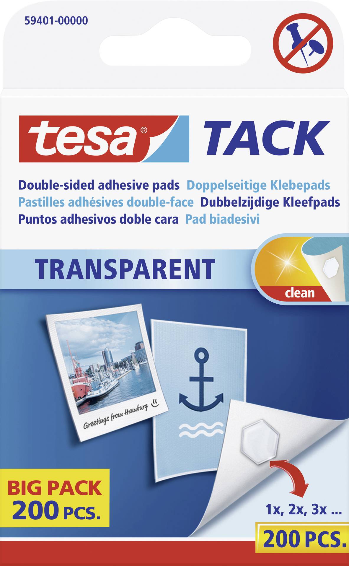Tesa Tack® Doublesided Adhesive Pads Big Pack 200 Pieces tesa 59401-00000-01 przeźroczysty TACK Zawartość: 200 szt. - obrazek 1