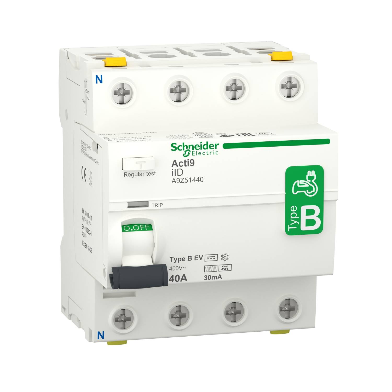 Wyłącznik różnicowoprądowy Schneider Electric A9Z51440, dla stacji ładowania elektrycznego, 40 A, 0.03 A - obrazek 1
