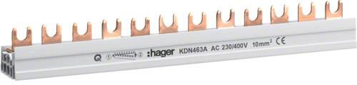 Hager KDN463A Szyna fazowa 3P+N 10q 12mod. Widły KDN463A Szyna fazowa szary 4 styki 63 A 1 szt. - obrazek 1