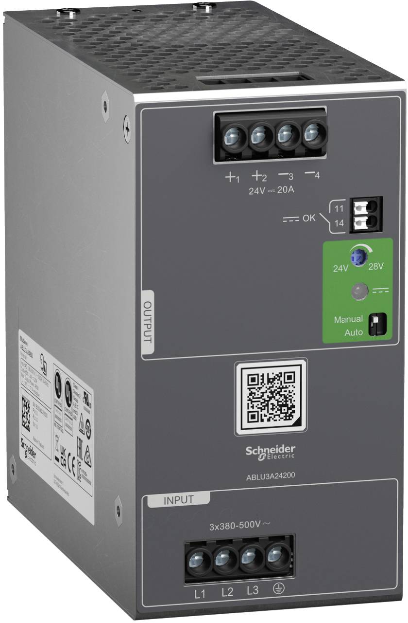 Schneider Electric ABLU3A24200 Zasilacz Modicon ABLU, uniwersalny, impulsowy, 380-500 V AC, 3-fazowy, 24 V DC, 20 A, 480 - obrazek 1